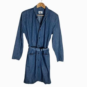 Calvin Klein Vintage Dress Button Up Denim Belted 90s Women's 14 Blue Retro